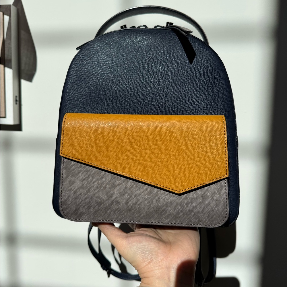 Botkier Navy Backpack with Mustard and Gray Accent Pocket